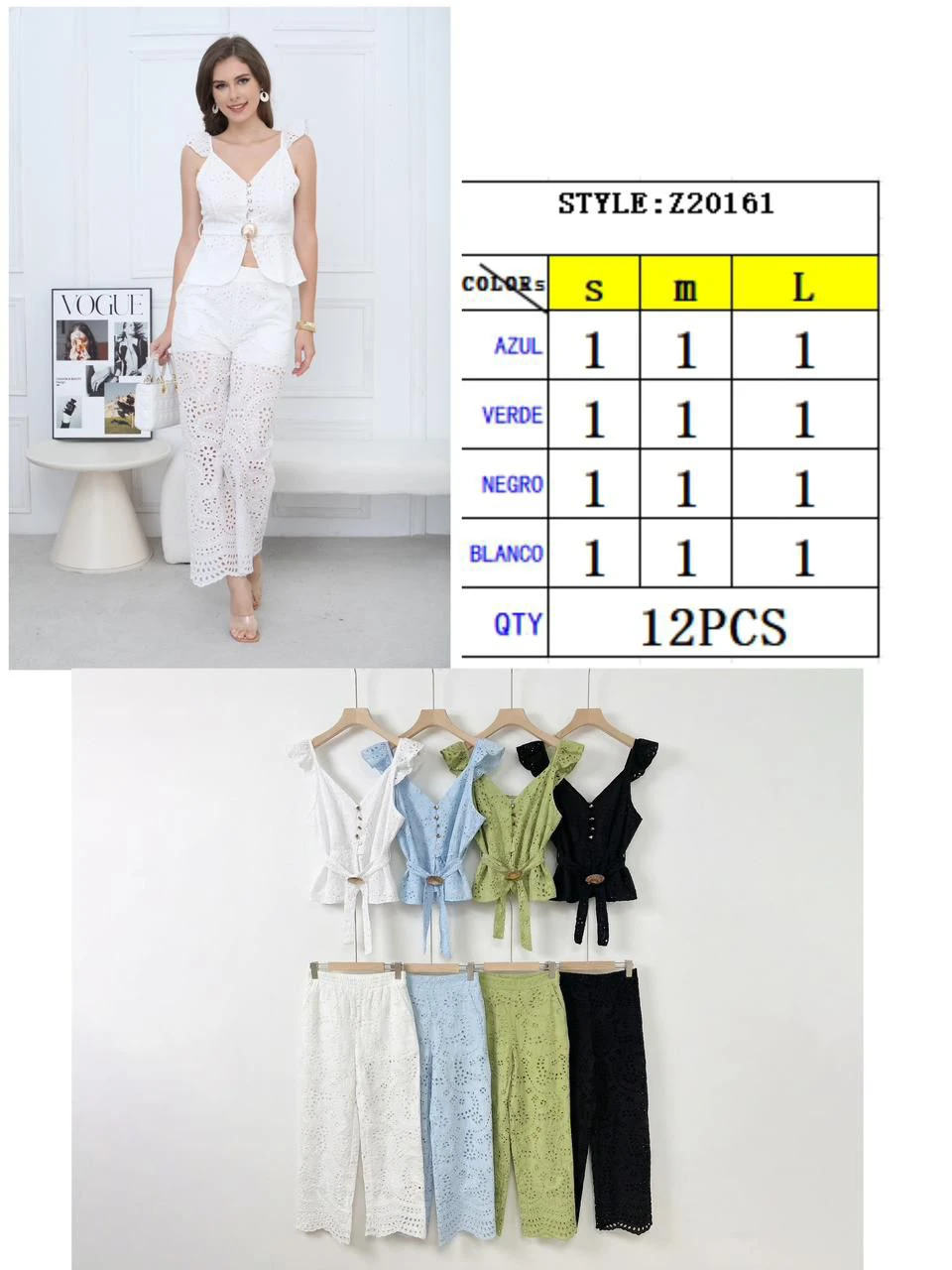 Conjunto de Top Sin Mangas y Pantalones Calados-Z20161
