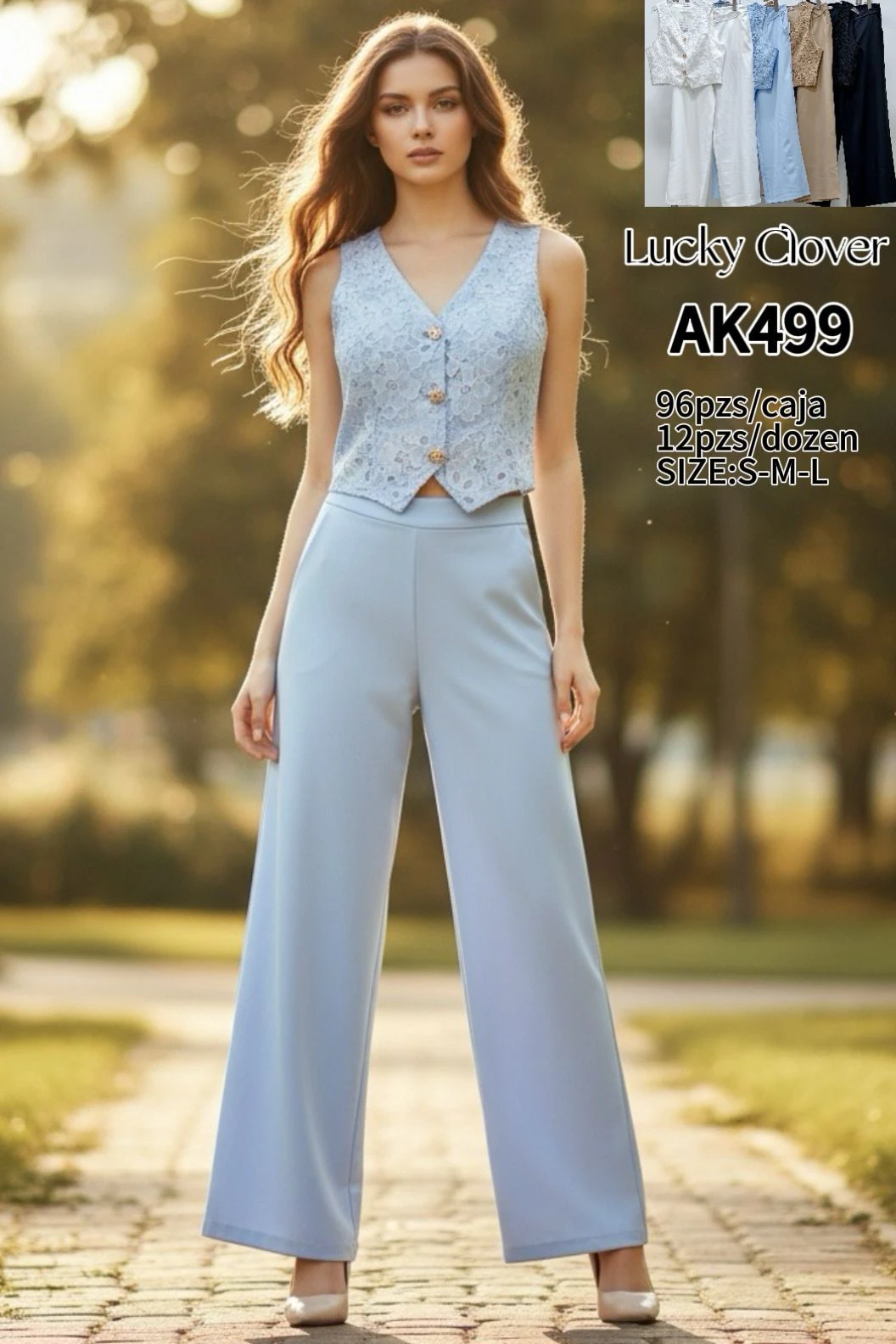 Conjunto de top sin mangas y pantalón Palazzo-AK499