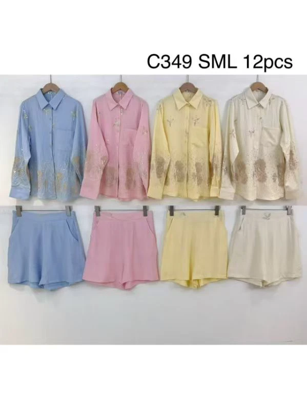 Conjunto de camisa y shorts con bordado-C349