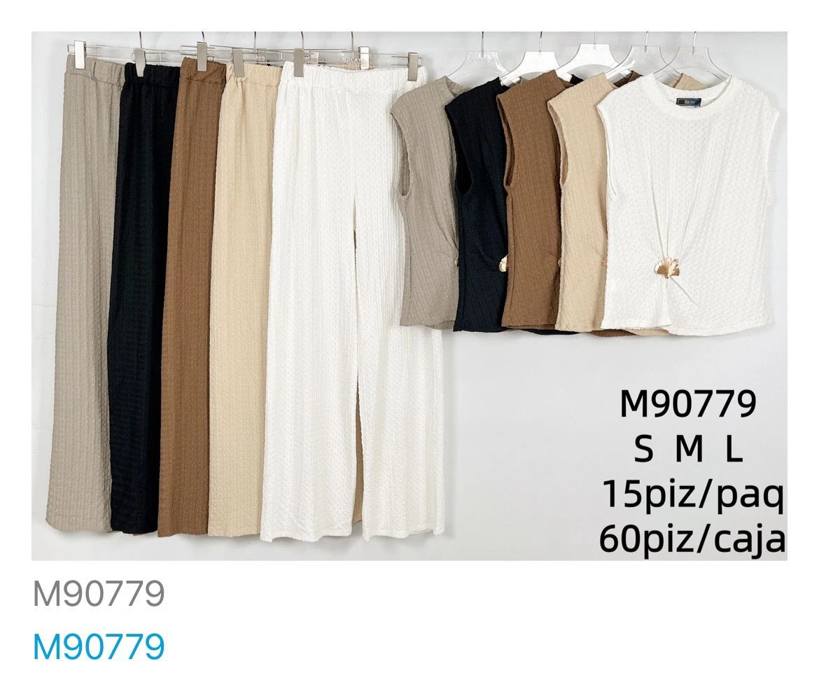 Conjunto de top sin mangas y pantalón de textura-M90779