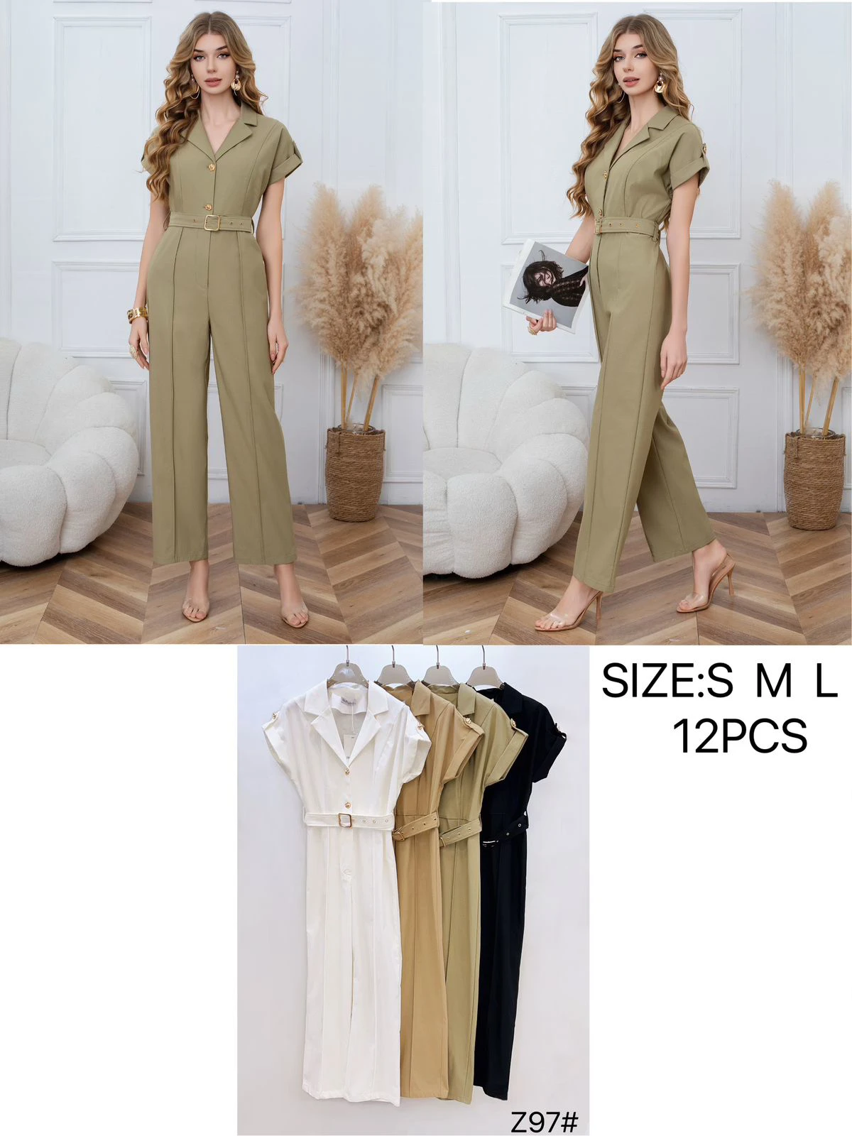 Jumpsuit de manga corta con cinturón-Z97