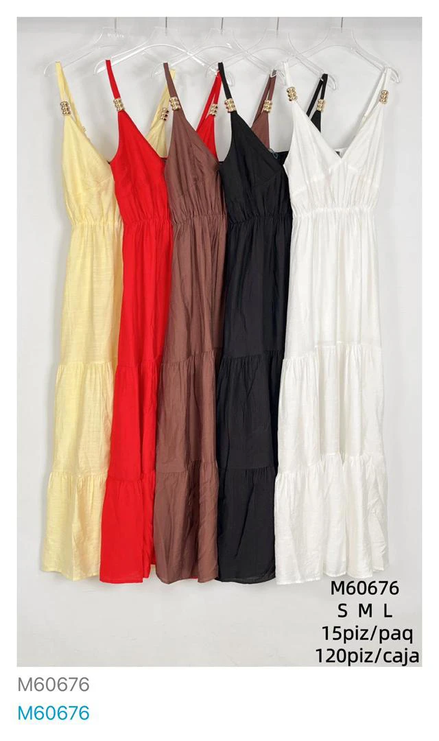 Vestido largo con tirantes y detalles-M60676