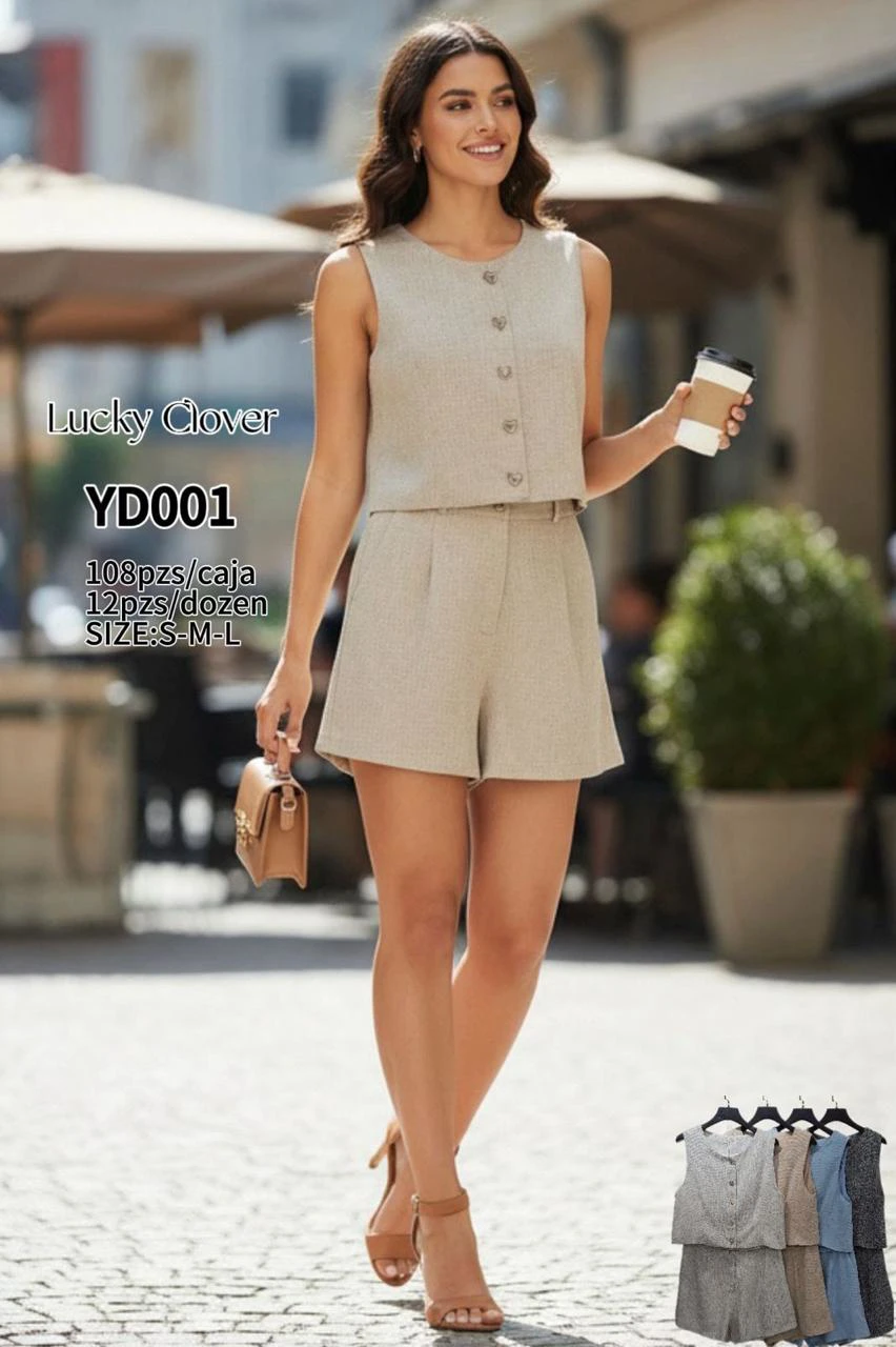 Conjunto de top sin mangas y shorts-YD001