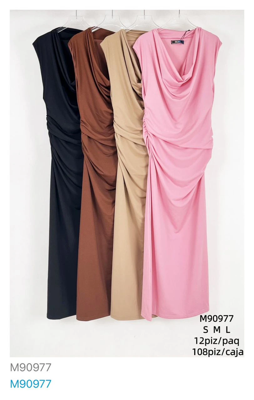 Vestido largo con cuello drapeado-M90977