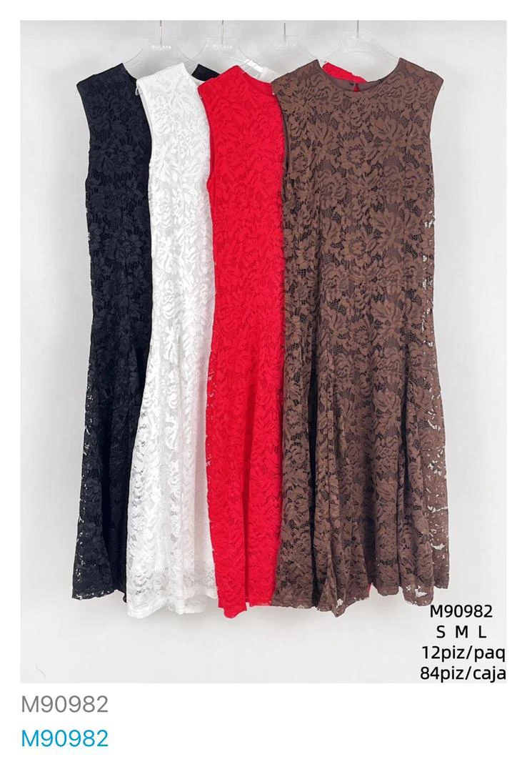 Vestidos largos de encaje sin mangas-M90982