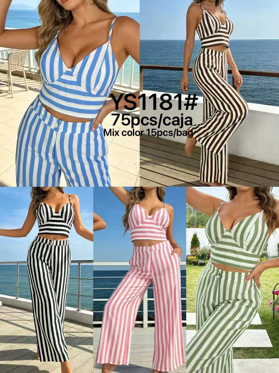 Conjunto de dos piezas de top crop y pantalón Palazzo a rayas-YS1181