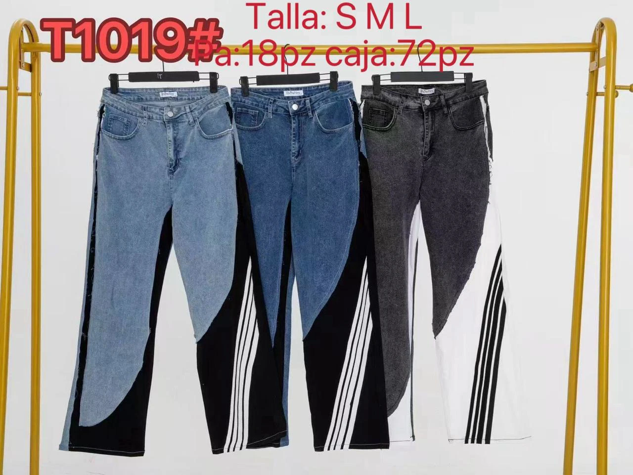 Jeans con diseño bicolor-T1019