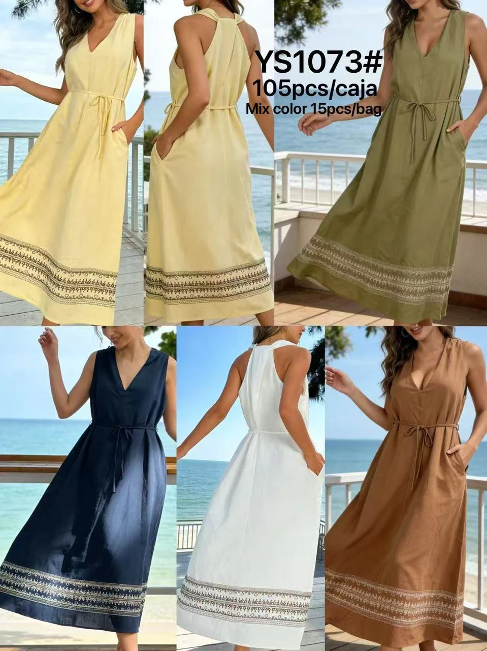 Vestido largo sin mangas con estampado en el dobladillo-YS1073