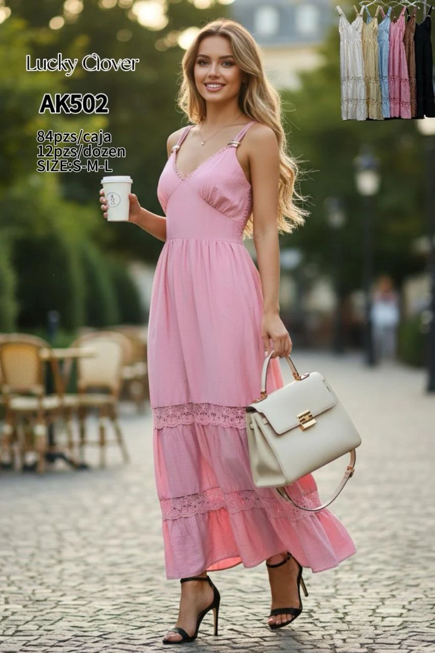 Vestido largo con detalles de encaje-AK502
