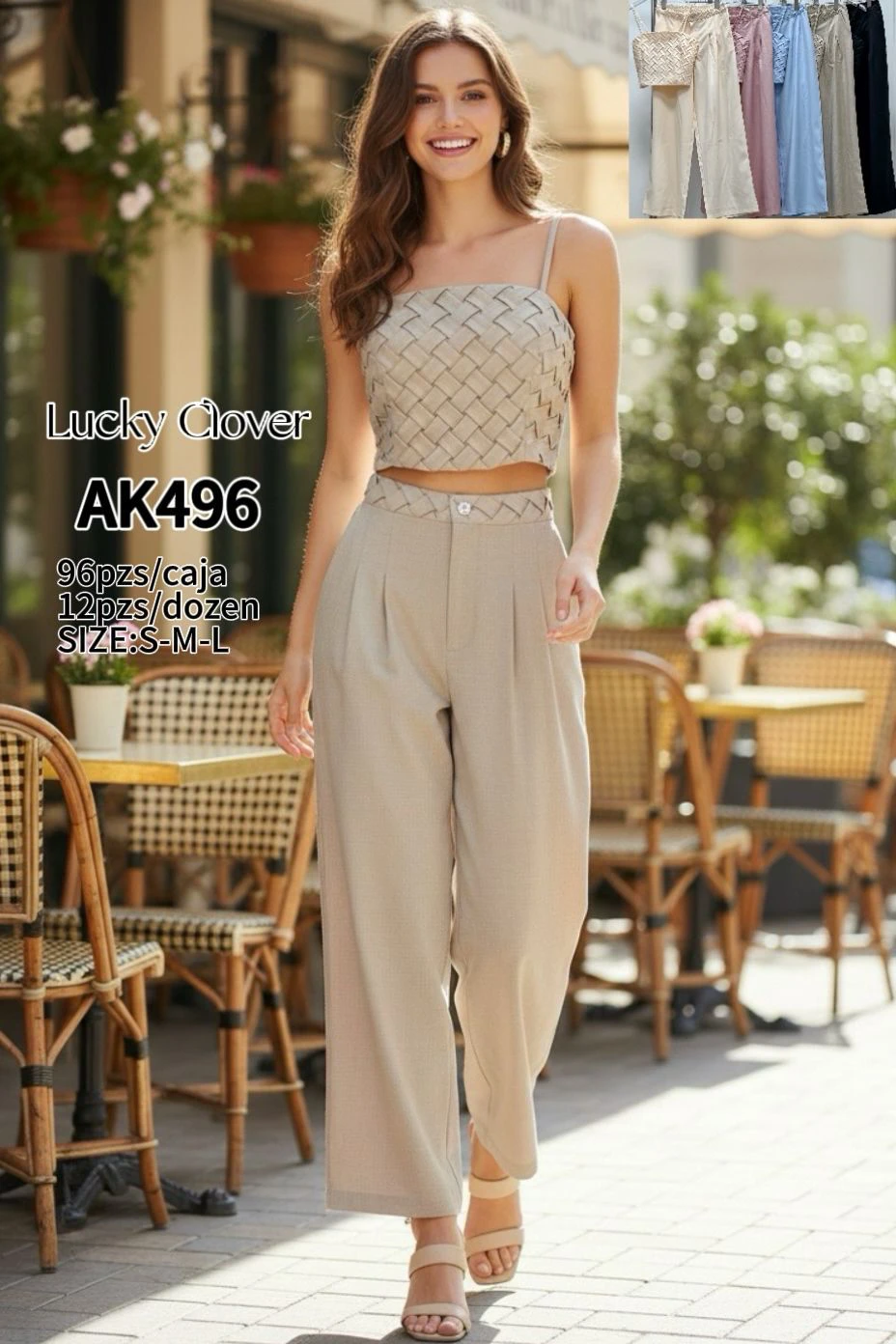 Conjunto Top  y Pantalón Plisado-AK496