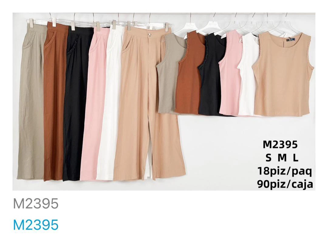 Pantalones Anchos y Tops sin Mangas-M2395
