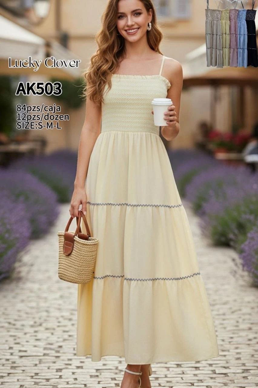 Vestido largo falda escalonada-AK503