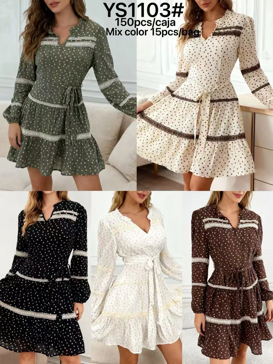 Vestido corto de manga larga con estampado-YS1103