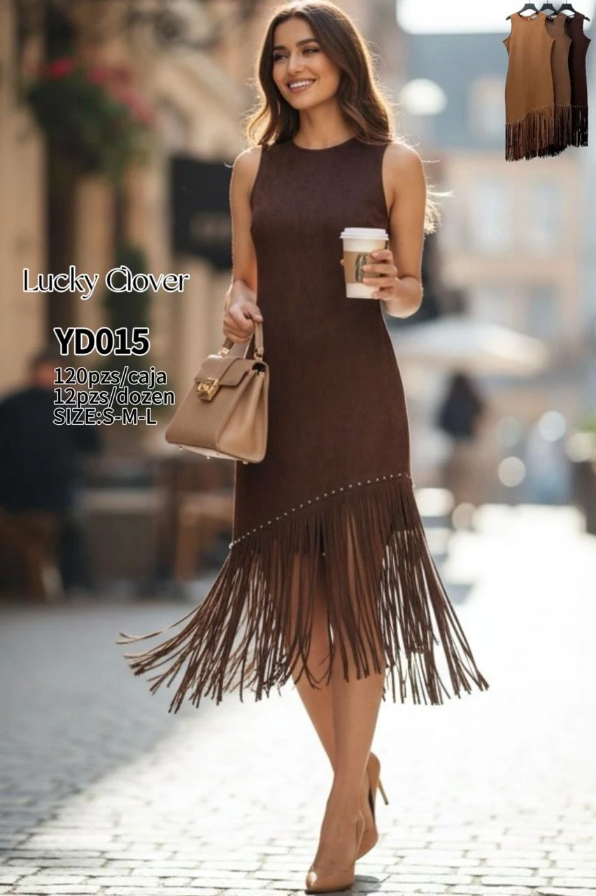 Vestido largo con flecos-YD015