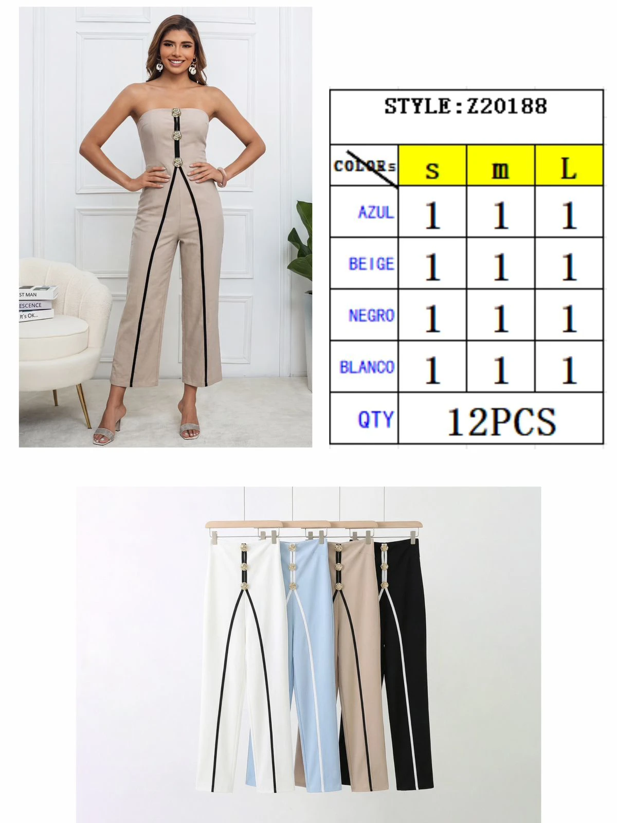 Jumpsuit strapless con botones decorativos-Z20188