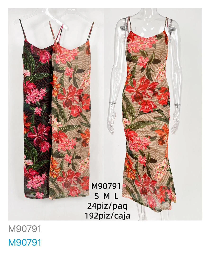 Vestido de tirantes largo con estampado floral-M90791