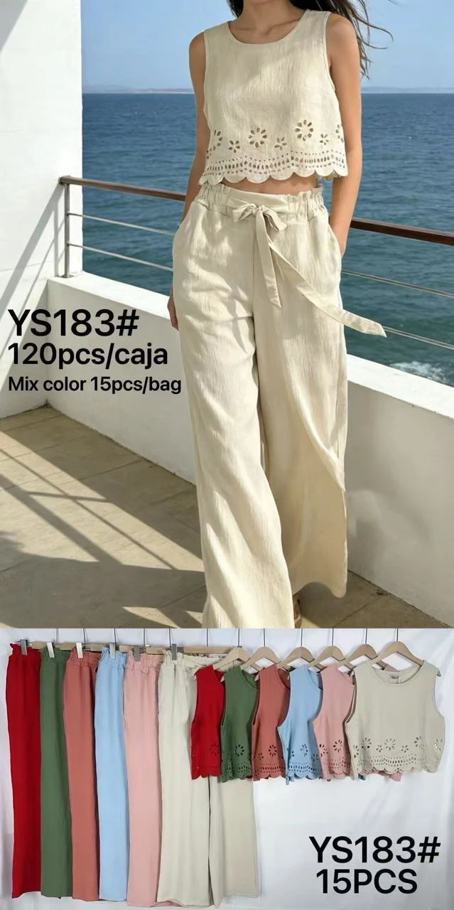 Conjunto de Top Crop sin Mangas y Pantalón Palazzo-YS183