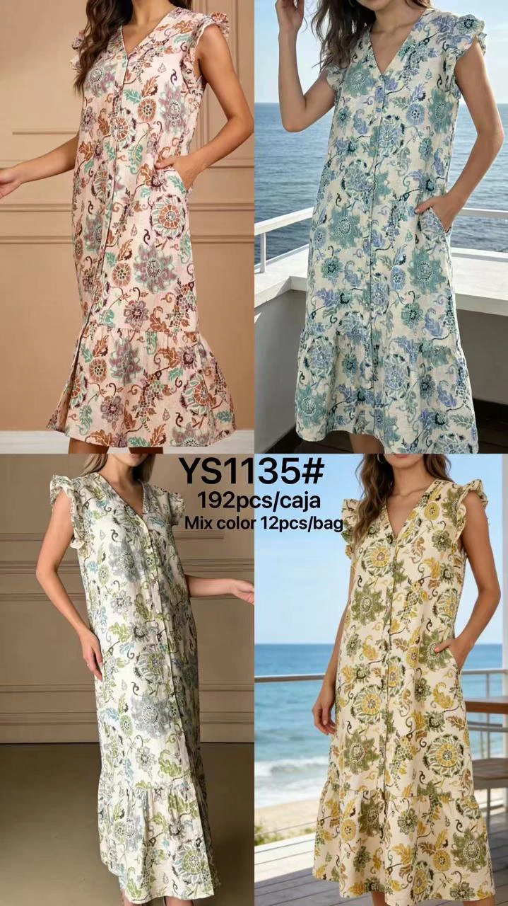 Vestido maxi con estampado floral y botones-YS1135