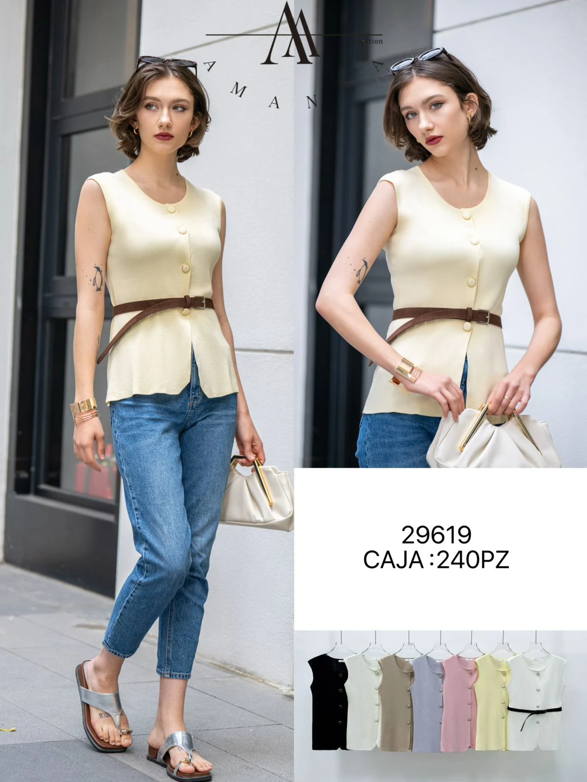 Top de punto sin mangas con botones-29619