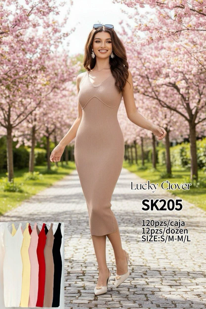 Vestido de punto ajustado de tirantes-SK205