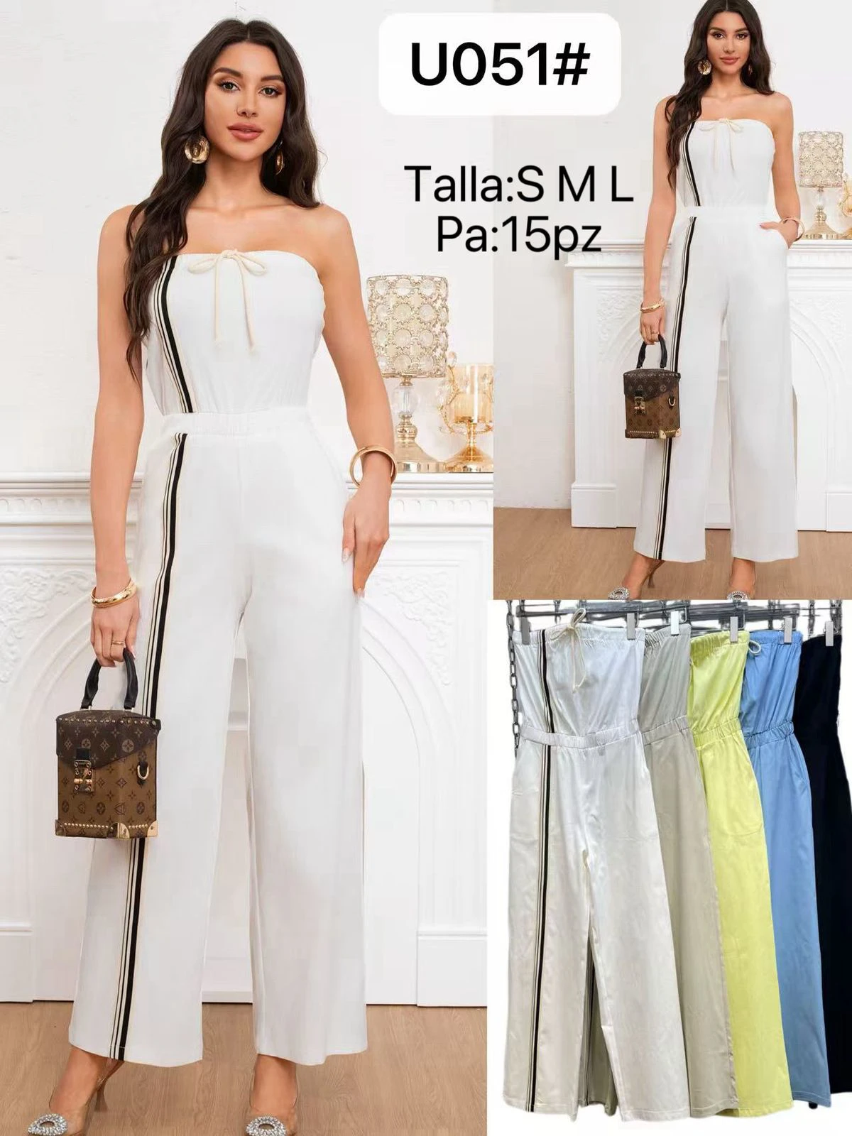 Jumpsuit Strapless con Lazo y Franja Lateral-U051