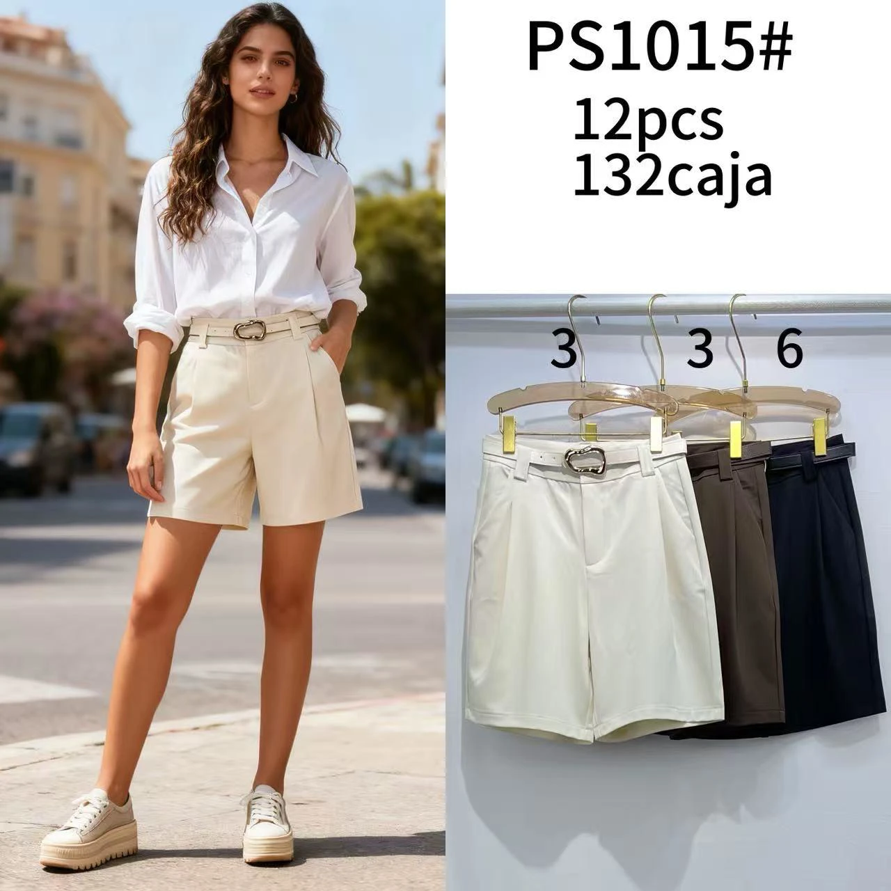 Shorts con cinturón para mujer-PS1015