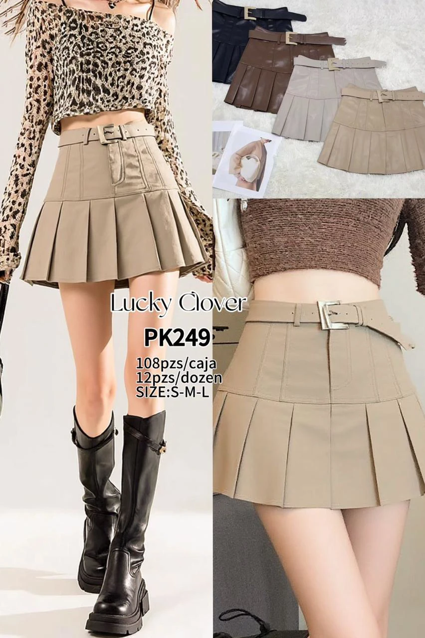 Falda plisada con cinturón-PK249