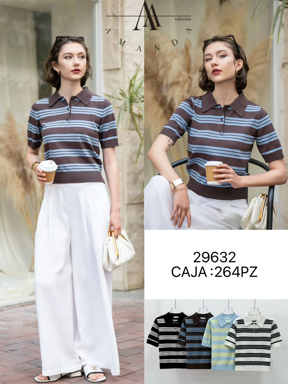 Playera polo a rayas de manga corta-29632