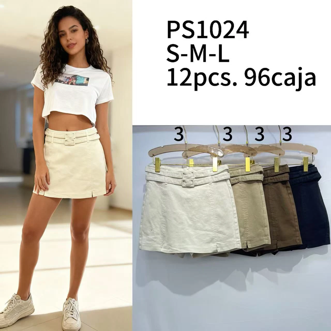 Falda corta con cinturón-PS1024