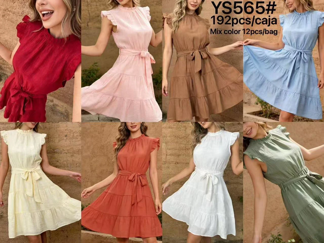 Vestido corto con cuello alto y cinturón-YS565