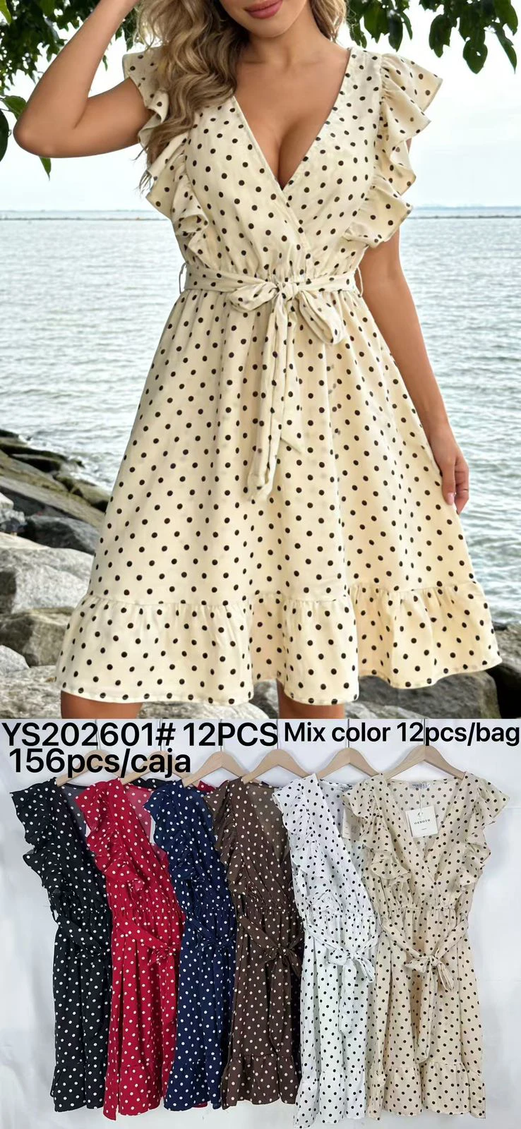 Vestido corto de lunares con volantes-YS202601