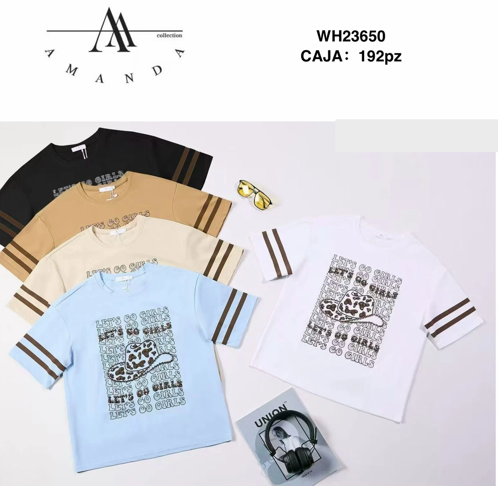 Playera de manga corta con estampado de sombrero vaquero ‘Let’s Go Girls’-WH23650