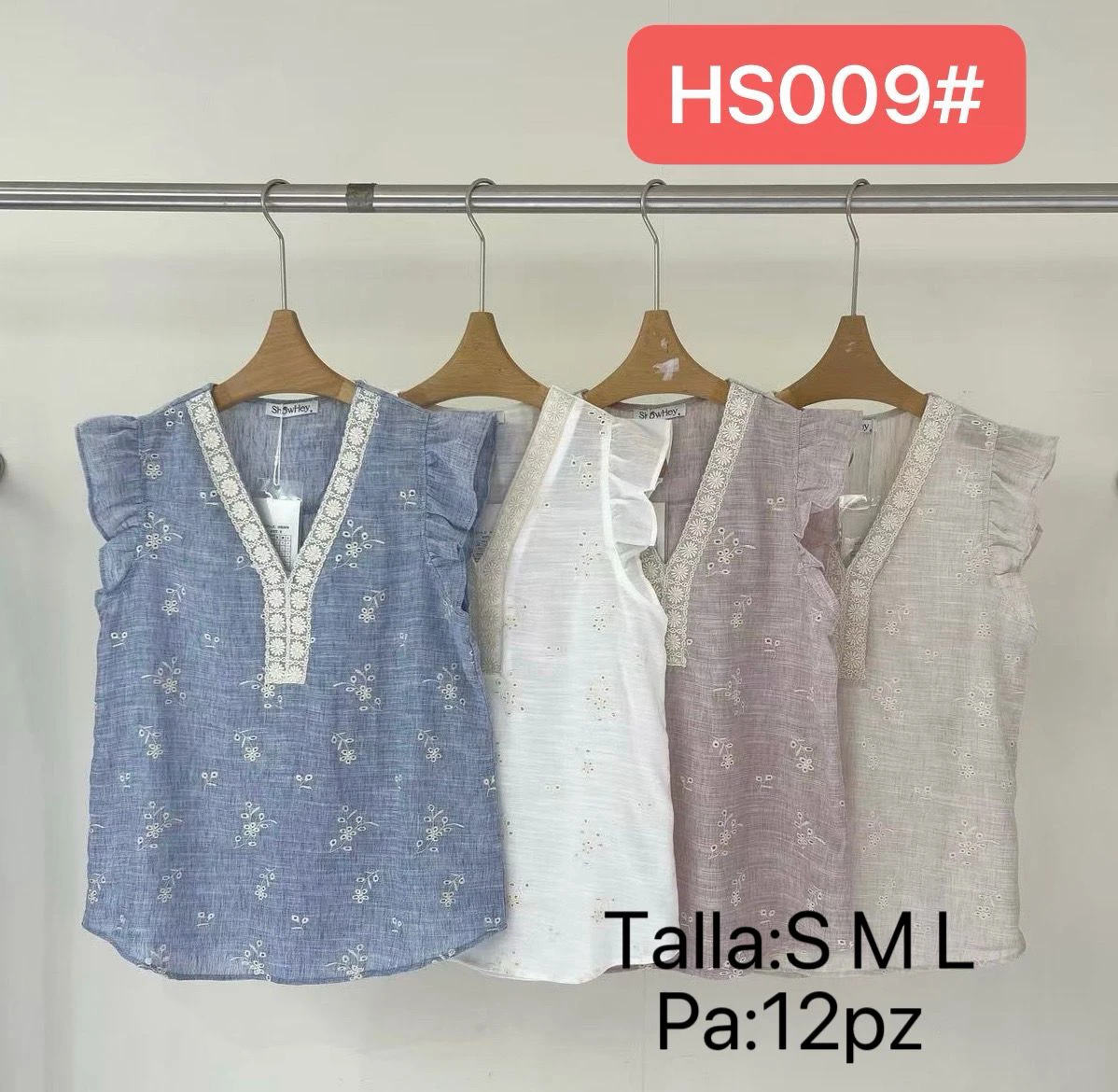 Blusa sin mangas con cuello V y encaje-HS009