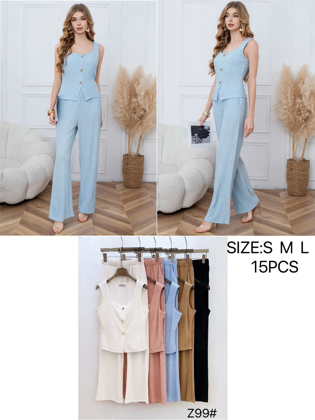 Conjunto de top sin mangas y pantalón-Z99