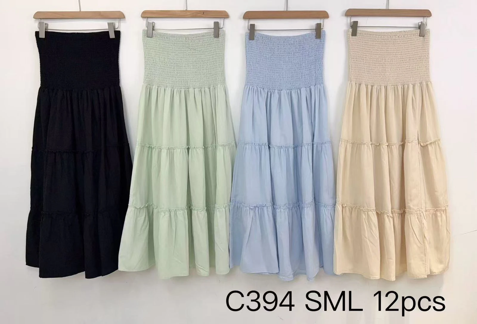 Vestido largo sin mangas estilo smock con volantes-C394