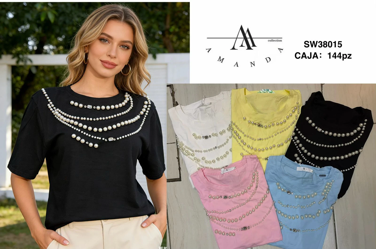 Blusa con perlas de dama-SW38015