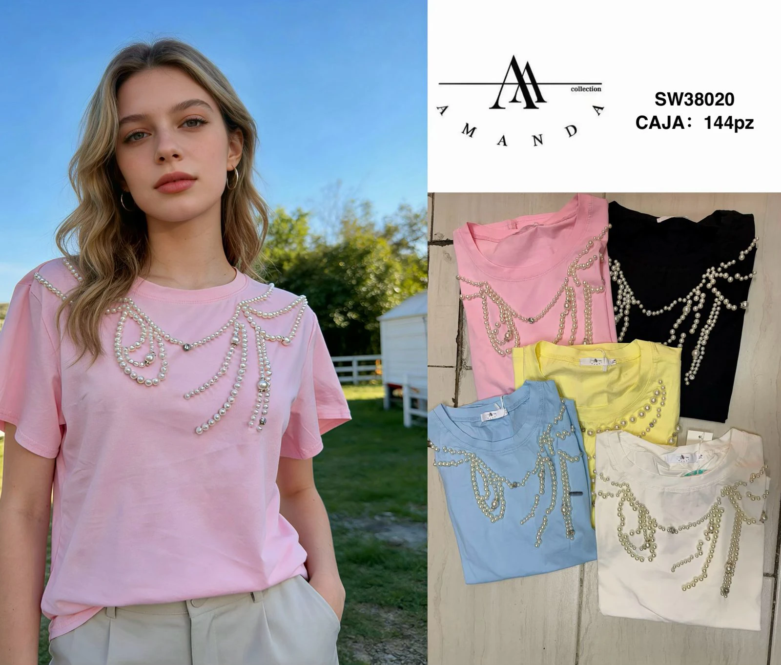 Playera con detalles de perlas-SW38020