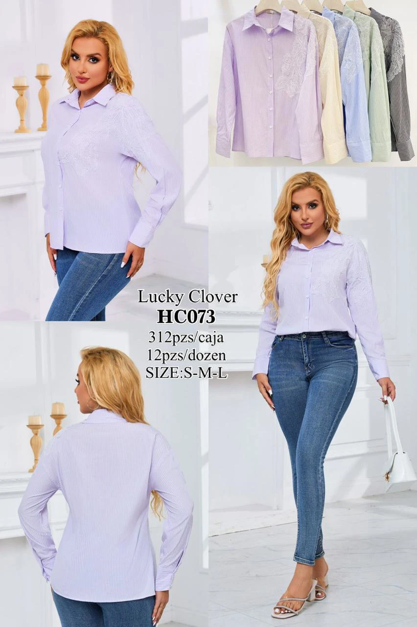 Camisa a rayas con detalle de encaje-HC073