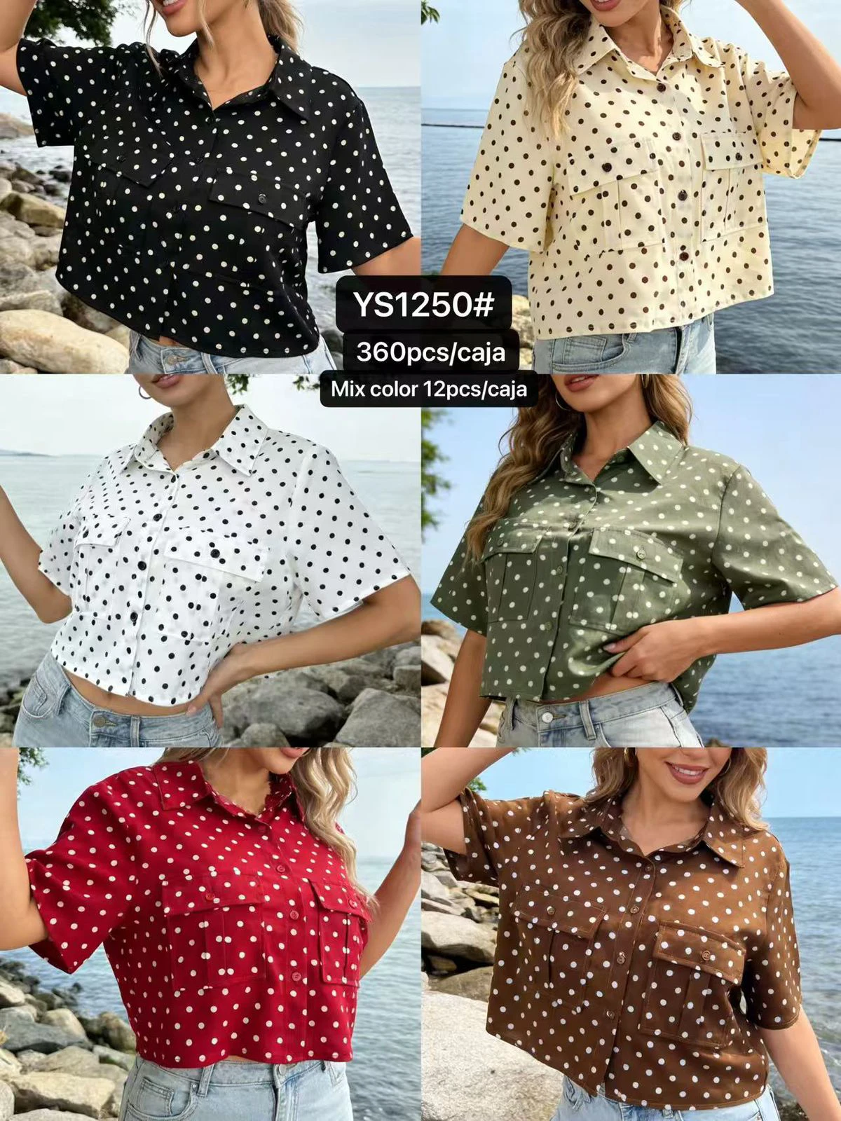 Camisa corta de manga corta con estampado de lunares-YS1250