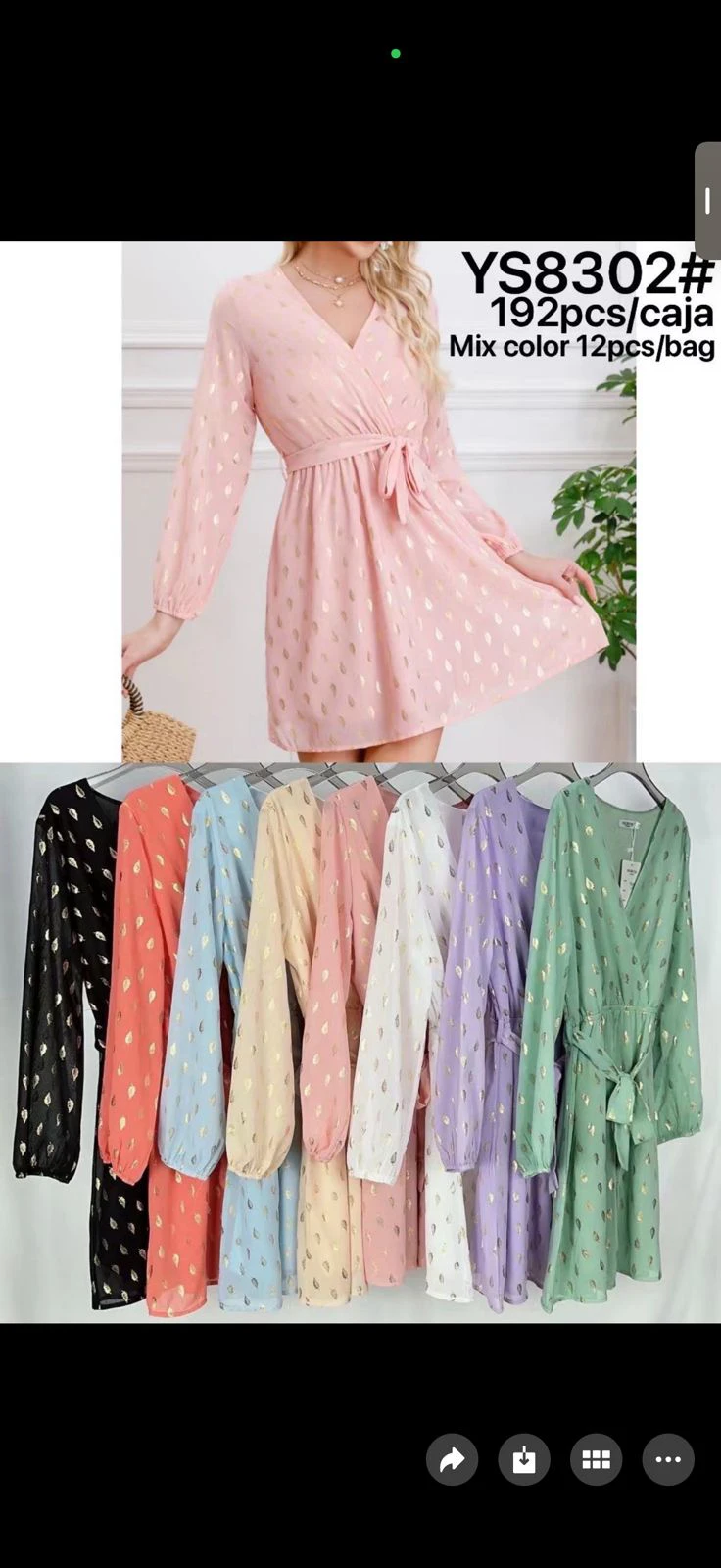 Vestido corto cruzado con estampado de hojas-YS8302