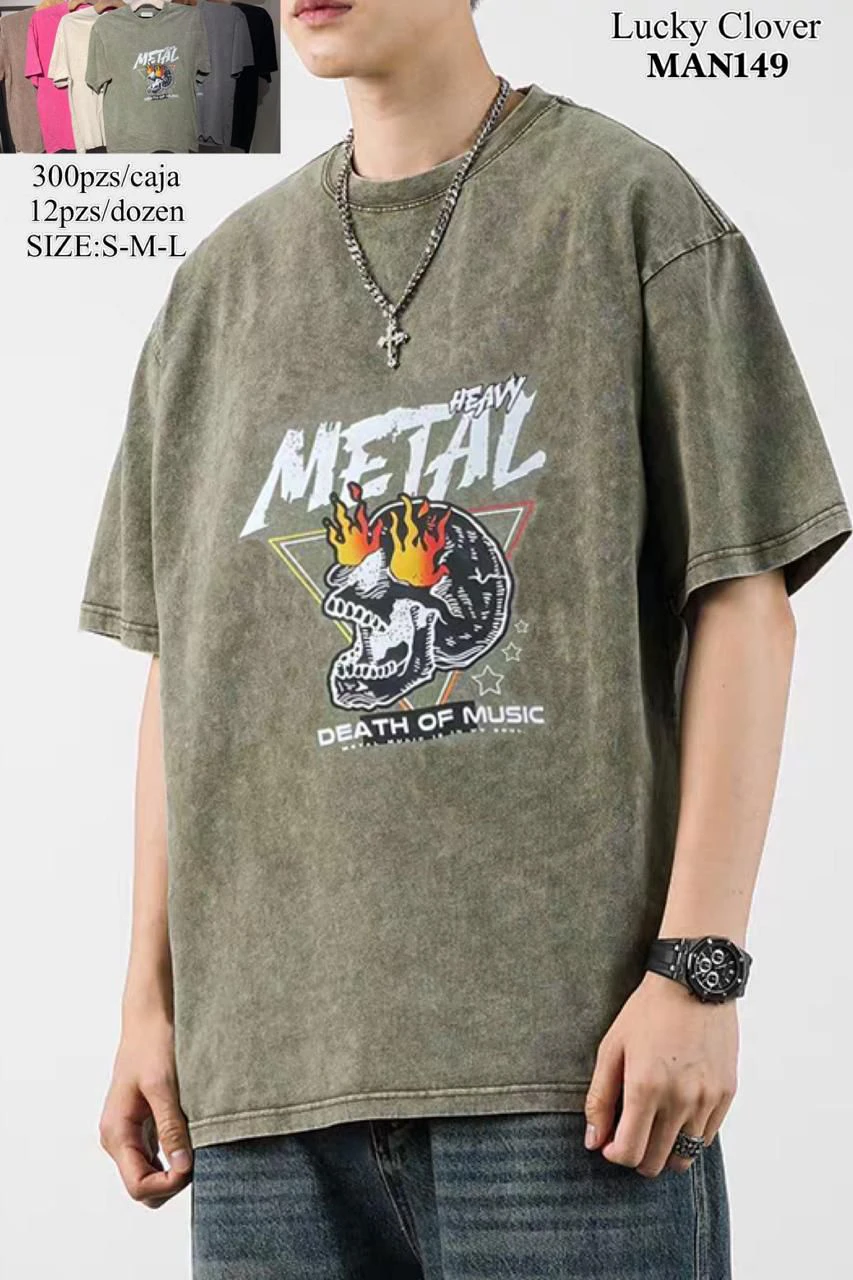 Playera con Estampado de Calavera Heavy Metal-MAN149