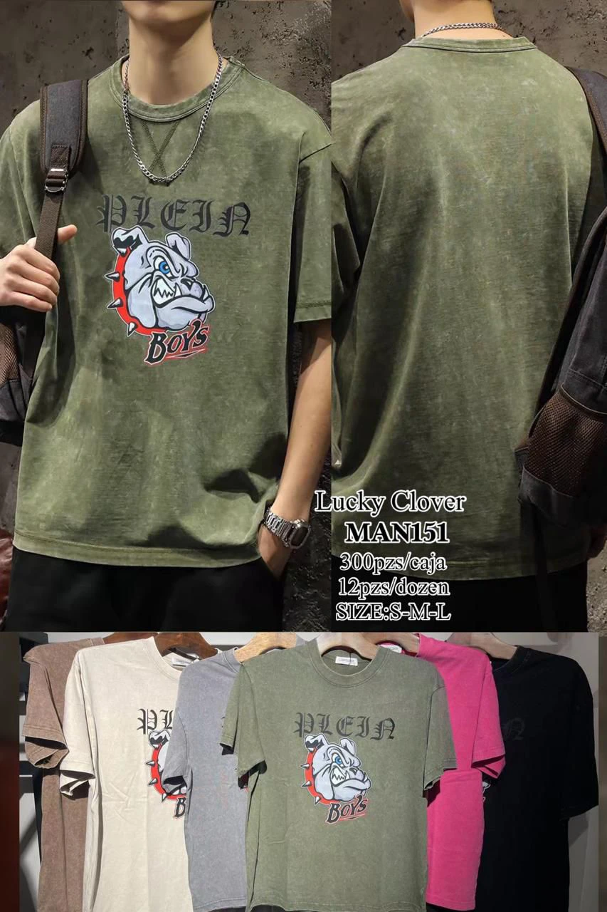 Playera de manga corta con estampado de bulldog-MAN151