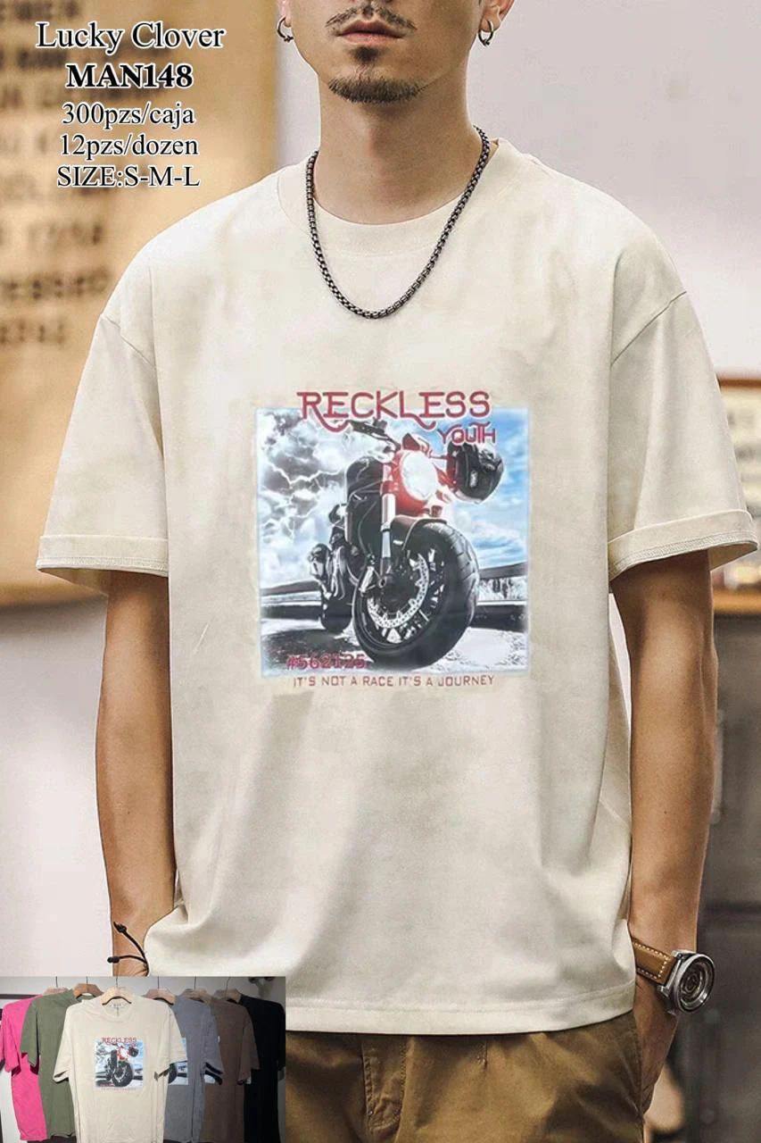 Playera de manga corta con estampado de motocicleta-MAN148