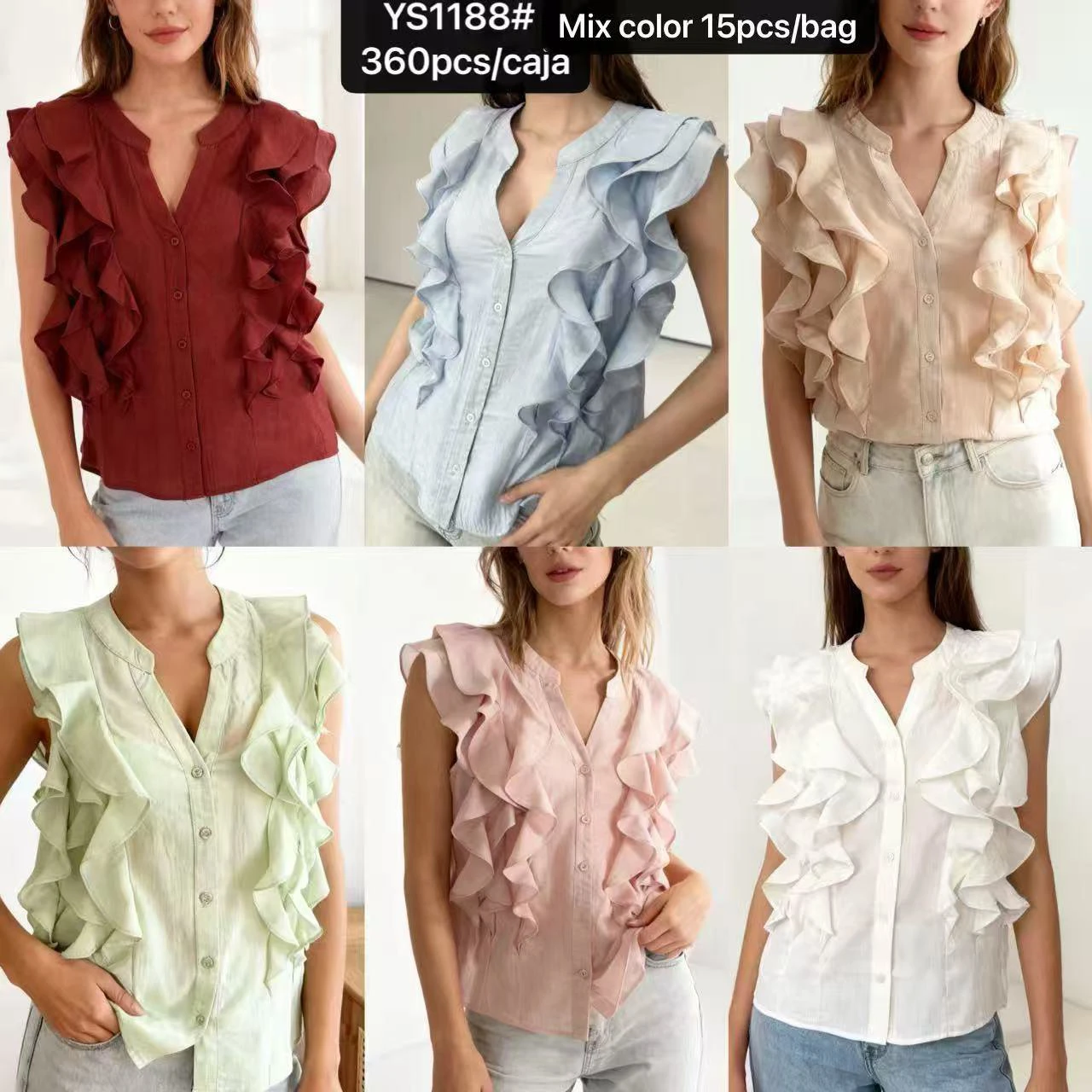 Blusa de mujer sin mangas con volantes-YS1188