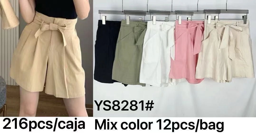 Shorts de cintura alta con lazo-YS8281
