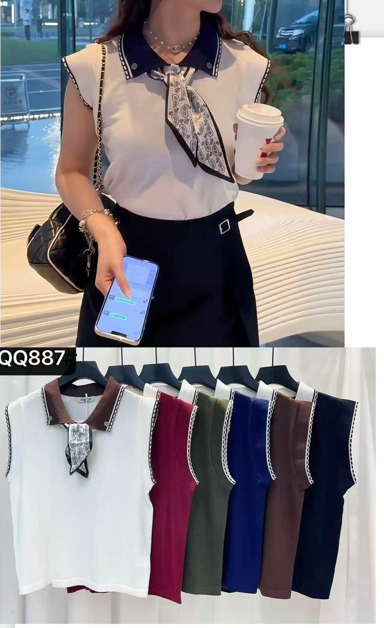Blusa sin mangas con cuello polo-QQ887