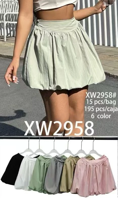 Falda corta tipo burbuja con frunces-XW2958