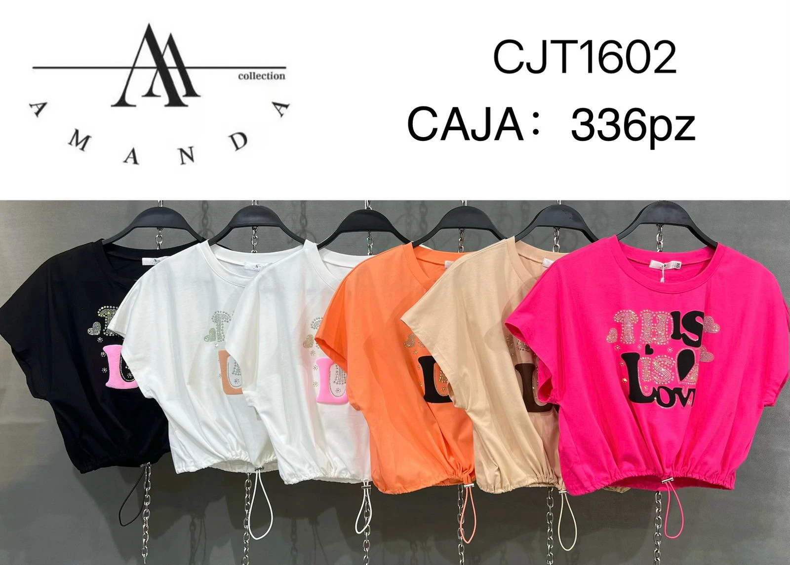 Playera de manga corta con cordón ajustable y pedrería-CJT1602