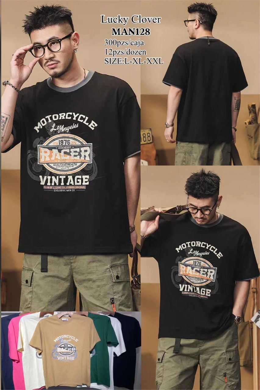 Playera de manga corta con estampado de motocicleta-MAN128