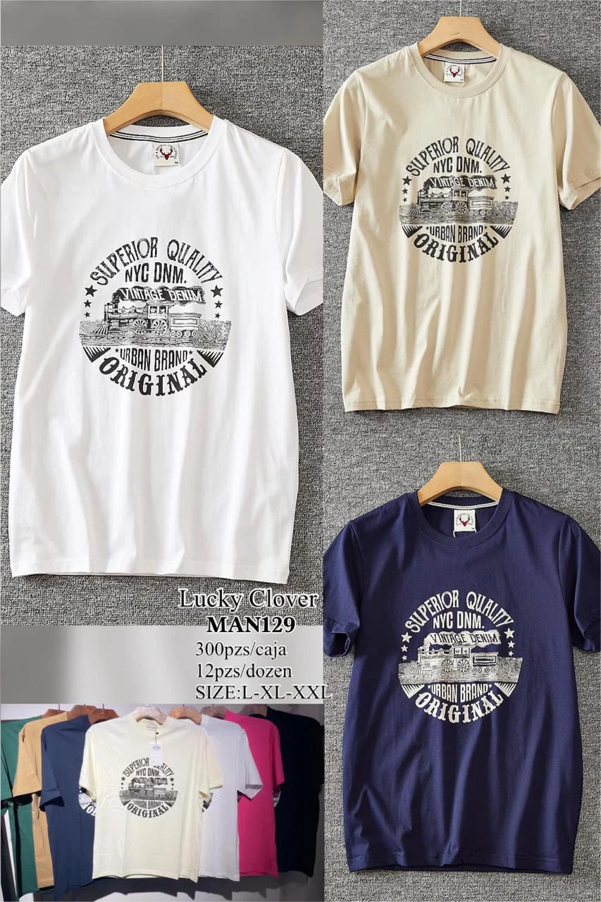 Playera de manga corta con estampado de tren-MAN129
